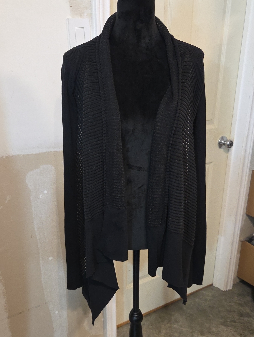 Rick Owens Faun Black Draped Open-Front Long Cardigan Sweater Asymetrical Italy